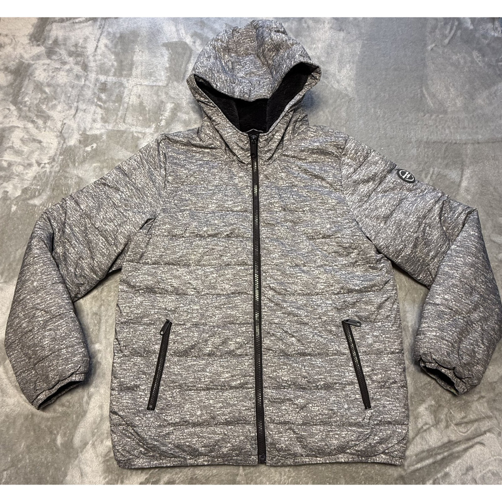 Abercrombie Kids Puffer Jacket Youth 13/14 Gray Hooded Faux Fur Lined Winter Coa